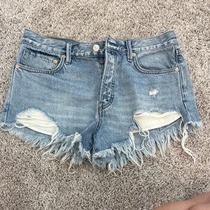 Free People Blue Distressed Jean Shorts